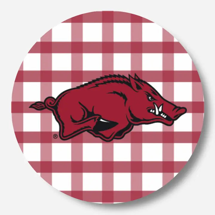 Razorback Gingham Button